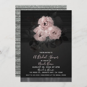 Pink & Black Modern Glam Floral Chic Bridal Shower Invitation