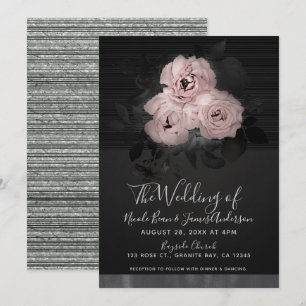Pink & Black Modern Glam Floral Chic Wedding Invitation