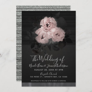 Pink & Black Modern Glam Floral Chic Wedding Invitation
