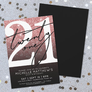 Pink Black Modern Glitter 21st Birthday Invitation