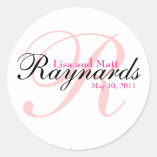 Pink Black Monogram Classic Round Sticker