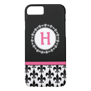 Pink Black Monogram Fleur de Lis Pattern iPhone 8/7 Case