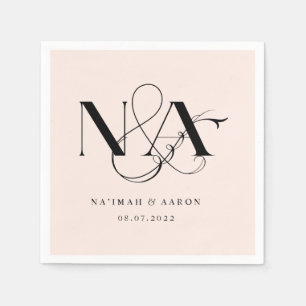Pink & Black Monogram Wedding Napkins