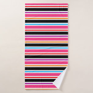 Pink Black Multi-coloured Colours Stripes Bath Towel