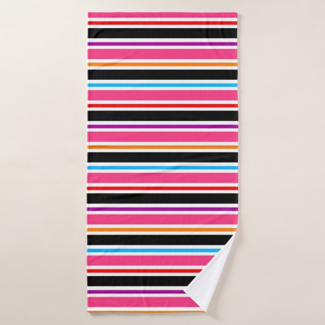 Pink Black Multi-coloured Colours Stripes Bath Towel (Bath Towel)