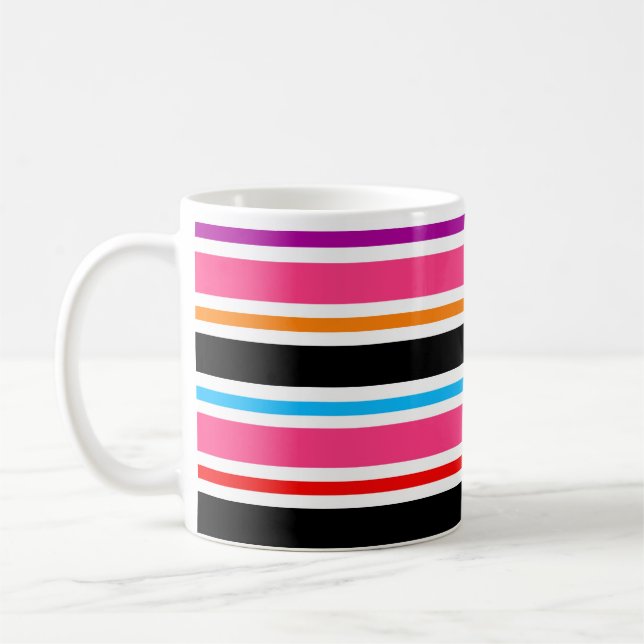 Pink Black Multi-coloured Colours Stripes Coffee Mug (Left)