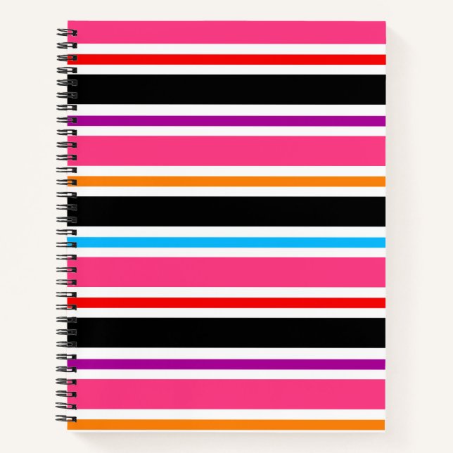 Pink Black Multi-coloured Colours Stripes Notebook (Front)