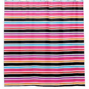 Pink Black Multi-coloured Colours Stripes Shower Curtain