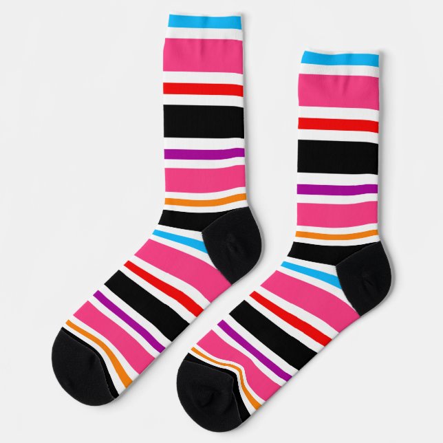 Pink Black Multi-coloured Colours Stripes Socks (Left)