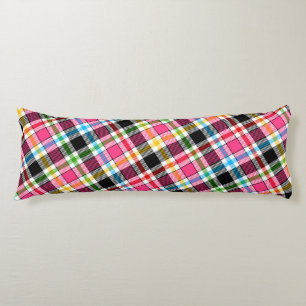 Pink Black Multicolour Flannel Plaid Tartan Body Cushion
