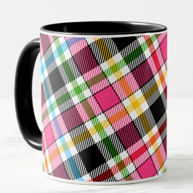 Pink Black Multicolour Flannel Plaid Tartan Mug (Creator Uploaded)