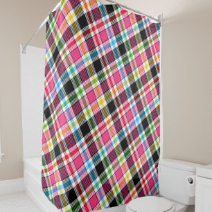 Pink Black Multicolour Flannel Plaid Tartan Shower Curtain
