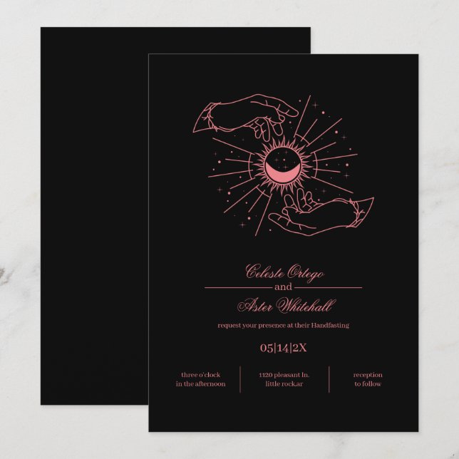 Pink & Black Mystical Hands Celestial Handfasting Invitation (Front/Back)