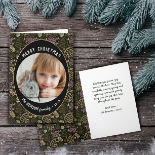 Pink Black One line art Christmas Family Photo Hol Holiday Card