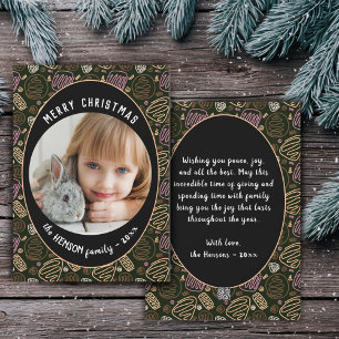 Pink Black One line art Christmas Family Photo Holiday Card