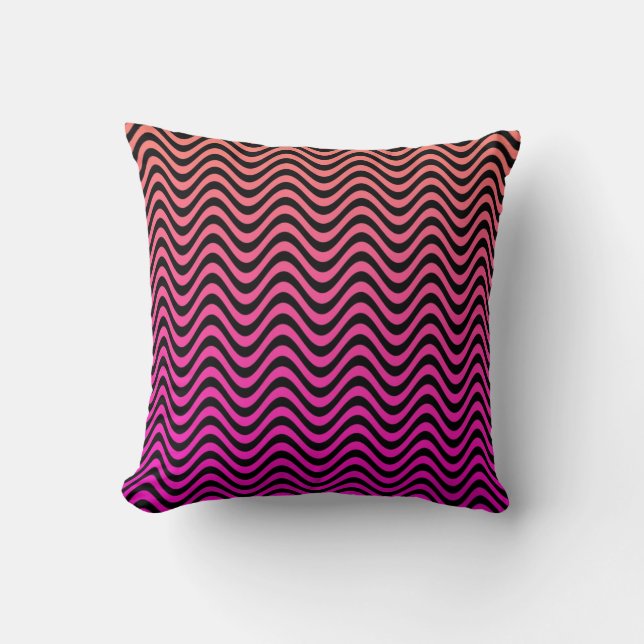Pink Black Orange Wavy Stripes Cushion (Front)