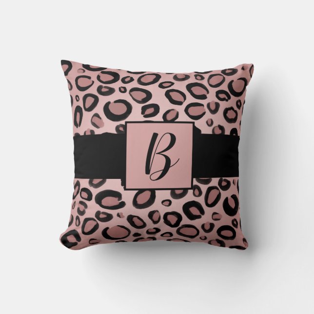 Pink & Black Painted Cheetah Leopard Print Spots Cushion (Front)