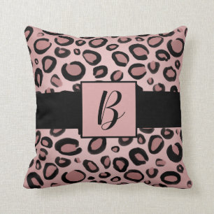 Pink & Black Painted Cheetah Leopard Print Spots Cushion