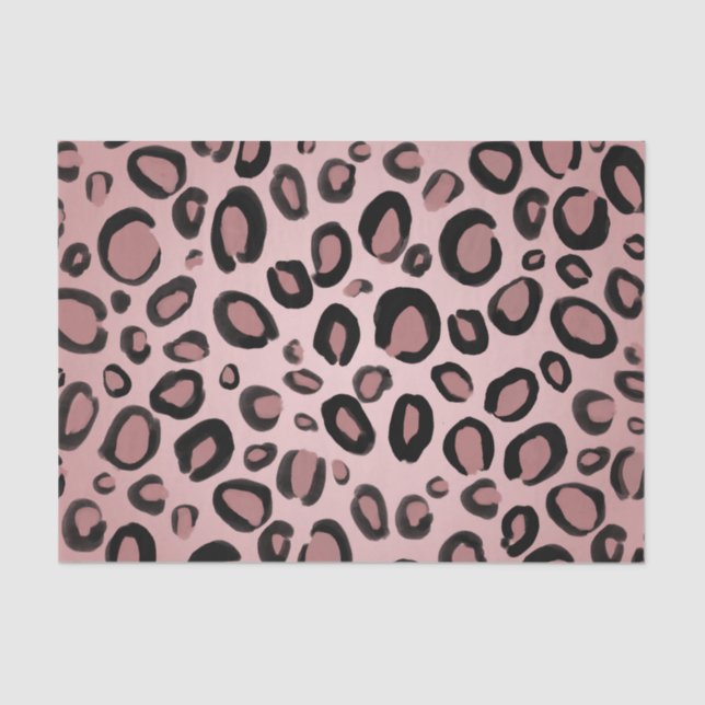 Pink & Black Painted Cheetah Leopard Print Spots Tissue Paper (Front)