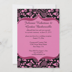 Pink Black Paisley Ornate Pink Frame Post Wedding Invitation