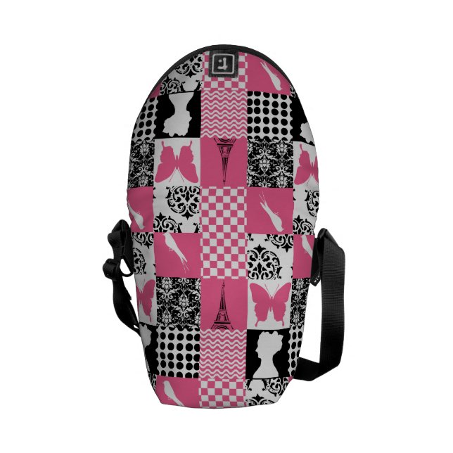 Pink & Black Patchwork Commuter Bag (Back Open)