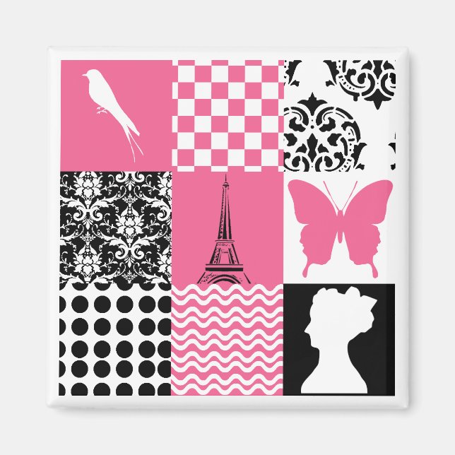 Pink & Black Patchwork Magnet (Front)