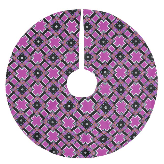 Pink & Black pattern Brushed Polyester Tree Skirt (Front)