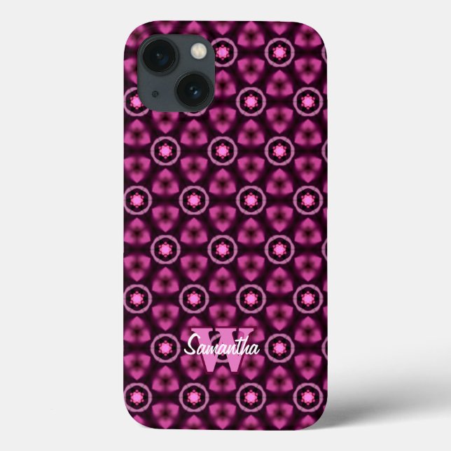 Pink & Black Pattern Custom Name Monogram Case-Mate iPhone Case (Back)