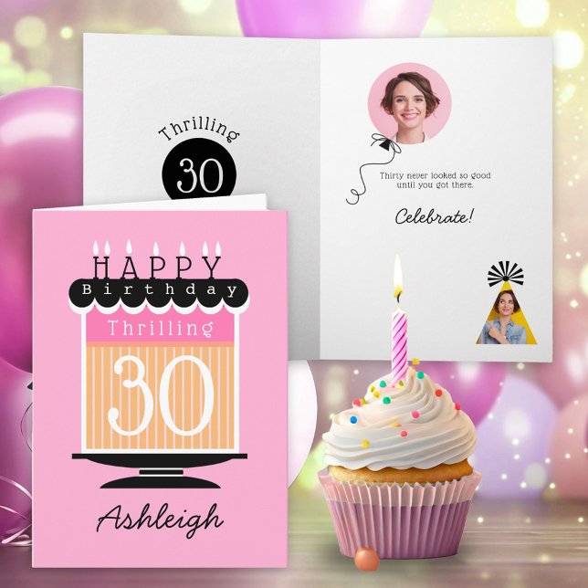 Pink Black Peach Cake Thrilling 30th Birthday Card (Creator Uploaded)