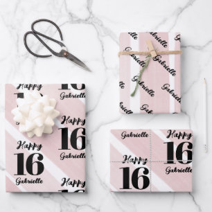 Pink Black Personalised Custom Age Wrapping Paper Sheet