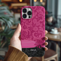 Pink & Black Personalised Damask iPhone Cover-