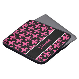 Pink Black Personalised Fleur de Lis Laptop Sleeve