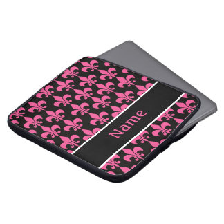Pink Black Personalised Fleur de Lis Laptop Sleeve