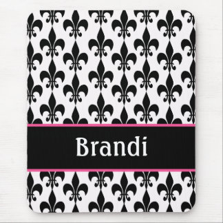 Pink Black Personalised Fleur de Lis Mouse Pad