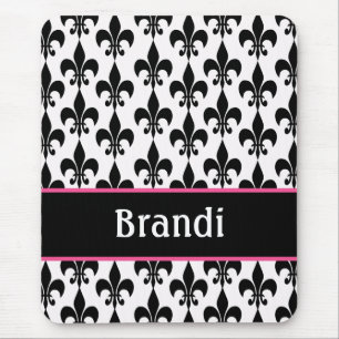 Pink Black Personalised Fleur de Lis Mousepad