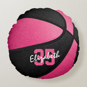 pink black personalised girls sports basketball round cushion