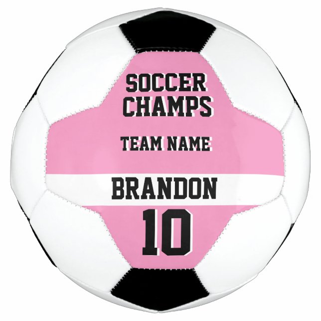 pink black personalised player soccer champs team  ball (Front)