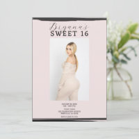 Pink & Black Photo Frame Trendy Modern Sweet 16
