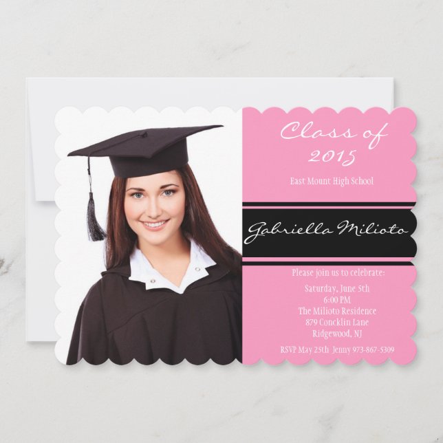 Pink & Black Photo Graduation Invitation (Front)