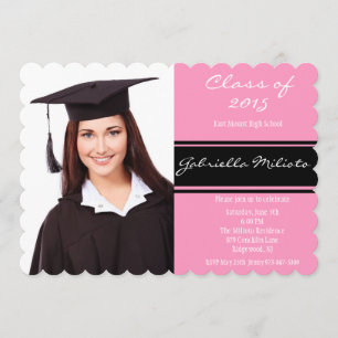 Pink & Black Photo Graduation Invitation
