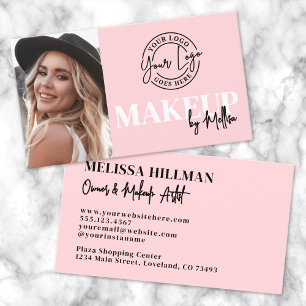 Pink Black Photo Logo Makeup Business Card