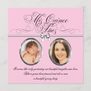Pink Black Photo Quinceanera Invitation