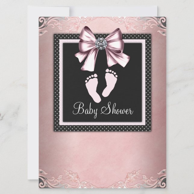 Pink Black Pink Footprints Baby Shower Invitation (Front)