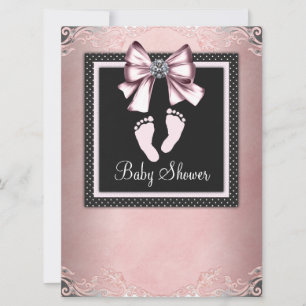 Pink Black Pink Footprints Baby Shower Invitation