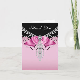 Pink Black Pink Princess Thank You Cards