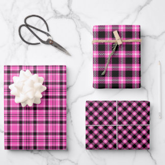 Pink & Black Plaid Christmas Wrapping Paper