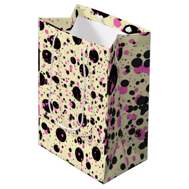 Pink & Black Polka Dot Glam Pattern Medium Gift Bag (Front Angled)