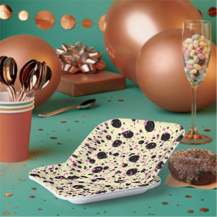 Pink & Black Polka Dot Glam Pattern Paper Plate