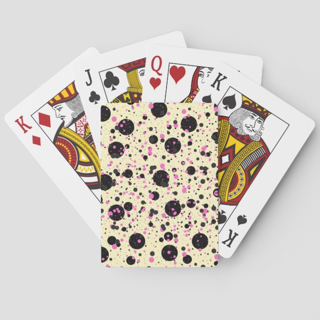 Pink & Black Polka Dot Glam Pattern Playing Cards (Back)