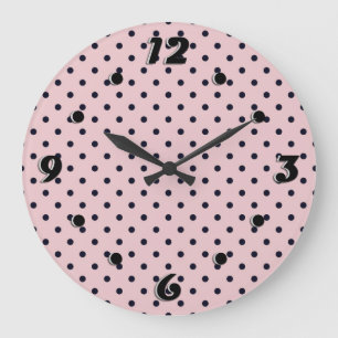 Pink black polka dot large clock